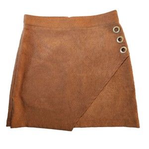 Mini Skirt Sz M Brown Faux Suede A-Line Eyelet Detail Preppy Casual Eye Catching